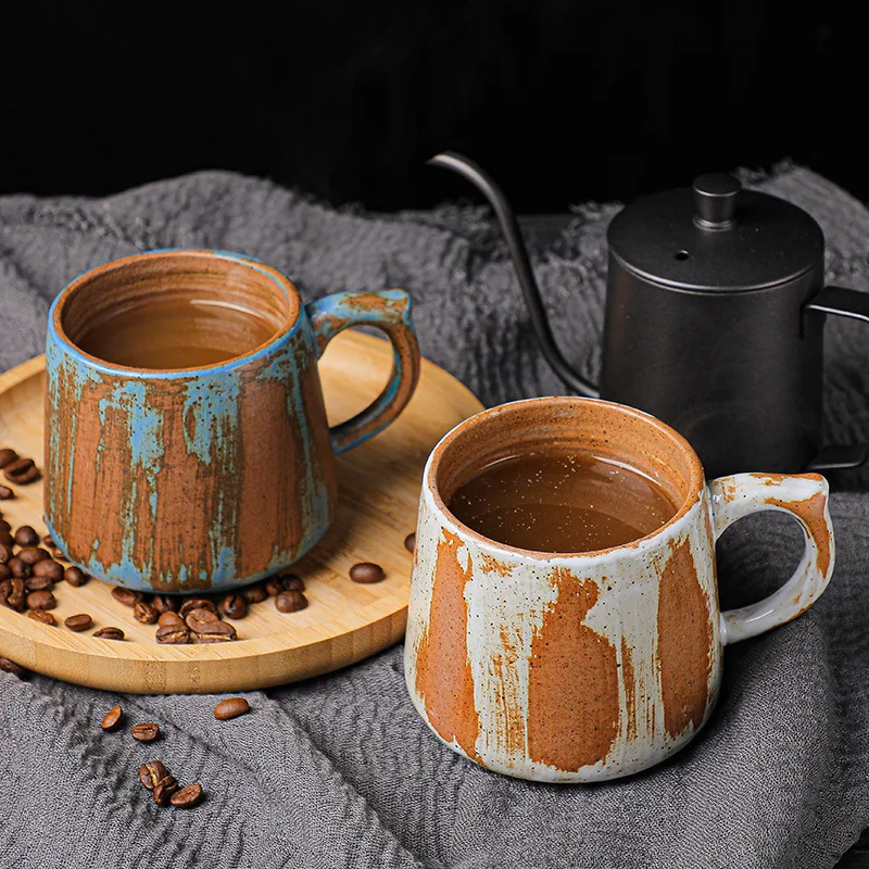 

Painted Ceramic Coffee Mug Handmade Retro Tea Mug Japanese Coarse Pottery Coffee Cup Creative Household Water Cup Ceramic Mug