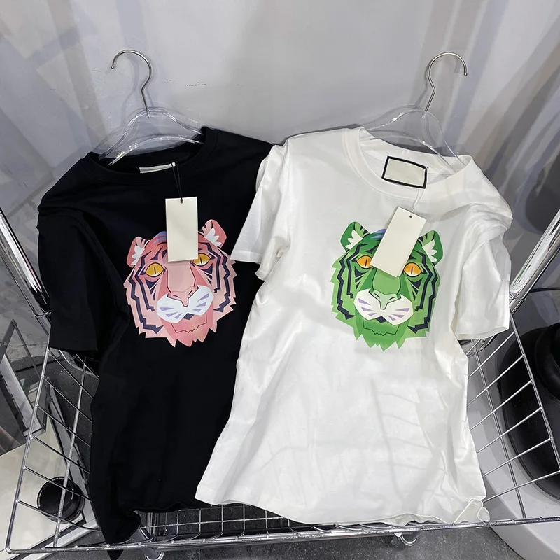

Luxury Design Women Tshirt 2022 Summer New Tiger Head Printing Short-sleeved T-shirt Unisex Cotton Loose Top Tee Have Tags