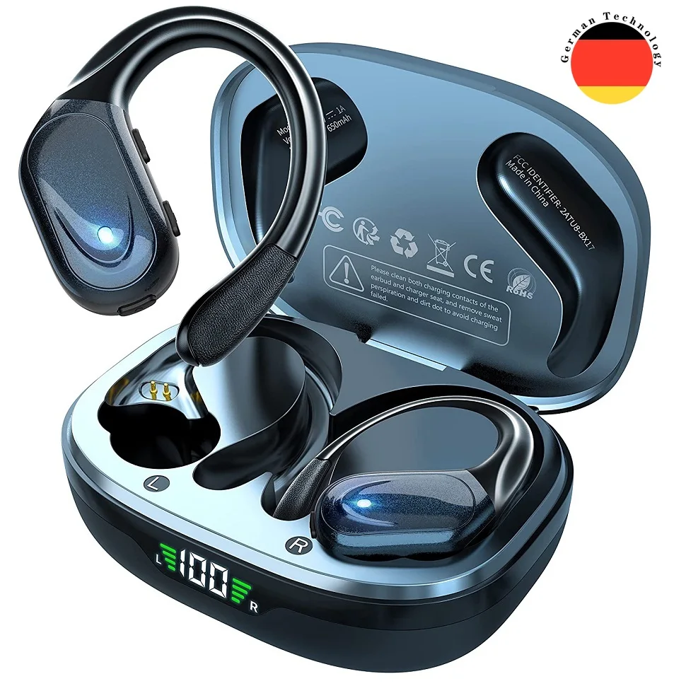 

DANTE New Bluetooth 5.3 True Wireless Headphones with Mic Button Control Noise Reduction Earhooks Waterproof Headset for Sports