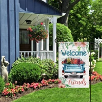 welcome friends decorative spring blue truck flower bloom garden flag banner for outside house yard home decorative