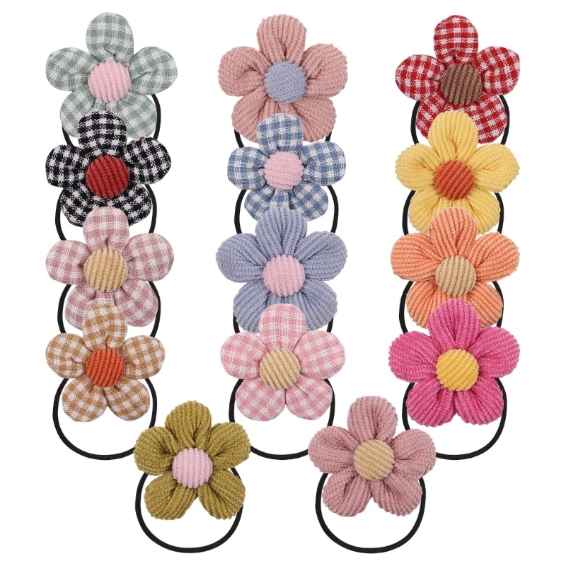 

14Pcs/Lot Girls Flower Hair Bands Elastic Rubber Bands Toddler Girl Accessories