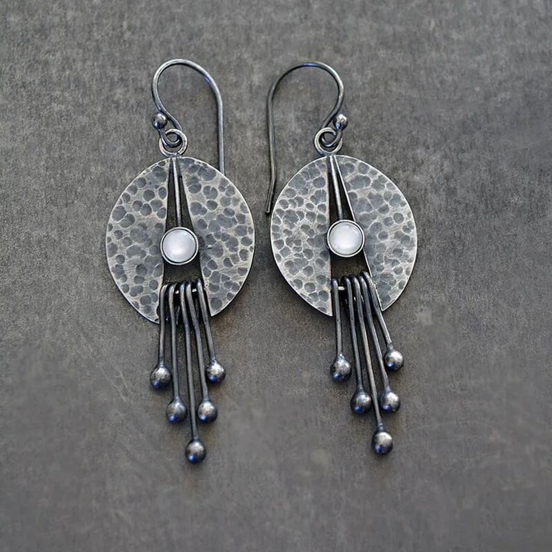 

Unique Silver Plated Separated Lotus Leaf Inlaid with Vintage Hanging Teardrop Earrings 2022 New Women's Jewelry Accessories
