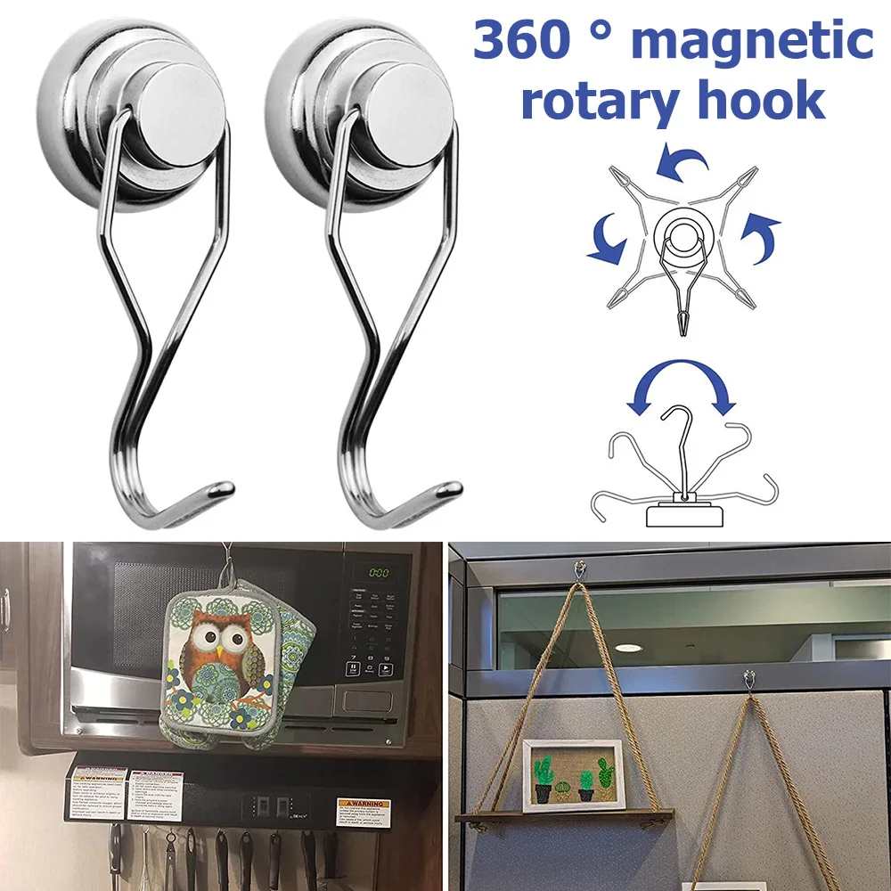 

2Pcs Magnetic Swivel Hooks Powerful Magnetic Hooks Heavy Duty Magnet Hook Swivel Swing Magnetic Hook 60LB Refrigerator Magnetic