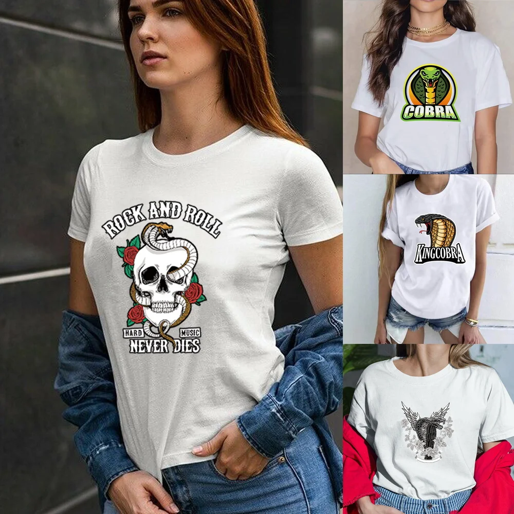 

Women Fashion T-Shirts 2022 Summer Cobra Print Short Sleeve Casual Top Tee Women Clothing Trend T-Shirt Sport Breathable T-Shirt