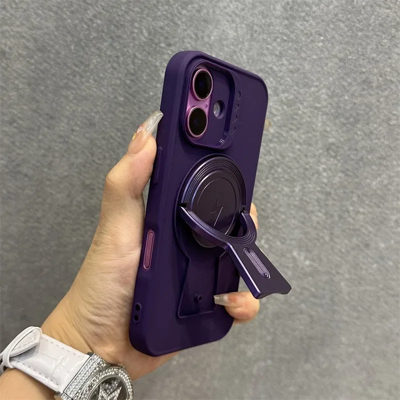 Magsafe Folding Bracket Wrist Strap Lanyard Case for iPhone 16 15 14 Plus 13 12 11 Pro Max Magnetic Wireless Charging Soft Cover