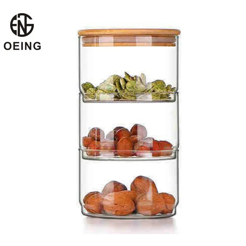 

Household Stackable Clear Borosilicate Glass Kitchen Storage Bottle Food Bulk Container Sealed with Lid Glass Jars Canister