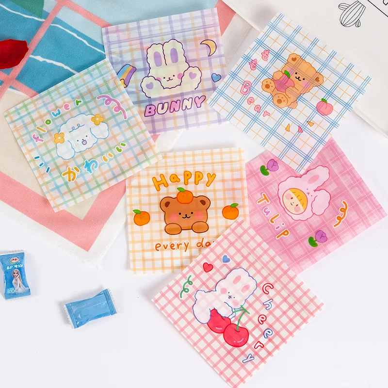 50 Pieces of Cute Cartoon Ziplock Bag Snacks Trinkets Plastic Packaging Bags Bear Biscuit Candy Greeting Card Storage Reusable