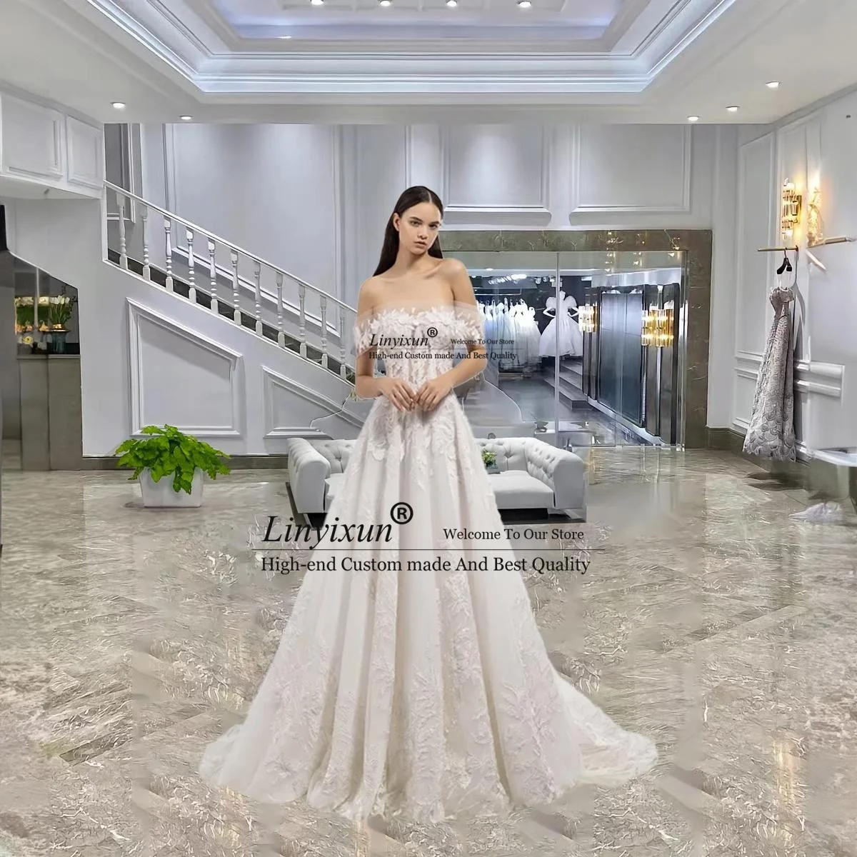 

Elegant Lace Wedding Dresses With Appliques Off Shoulder Bridal Gown For Bride Tulle Women Beach Sweep Train vestidos de novia