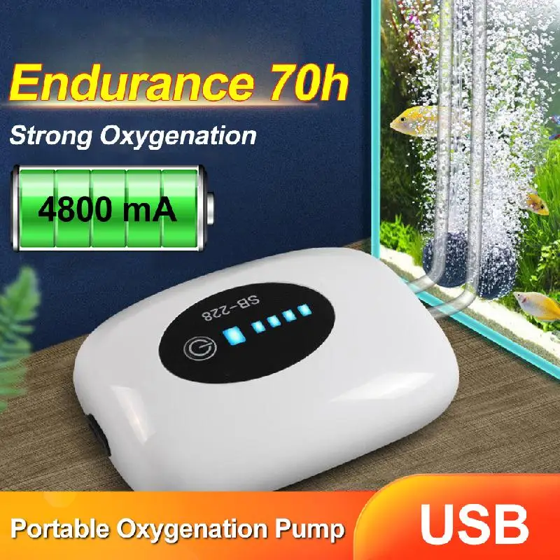 2600mAh Aquarium Oxygen Air Pump Compressor Fish Tank USB Charging Portable Exhaust Ultra Silent Mute Outdoor Fishing Pet