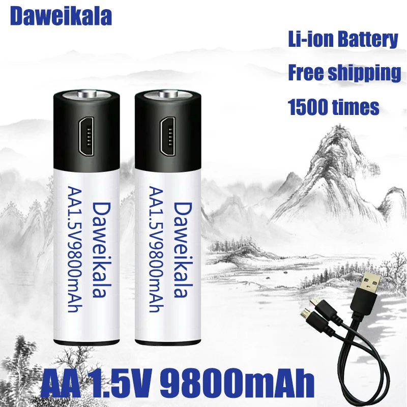 

High capacity 1.5V AA 9800 mWh USB rechargeable li-ion battery for remote control mouse small fan Electric toy battery + Cable
