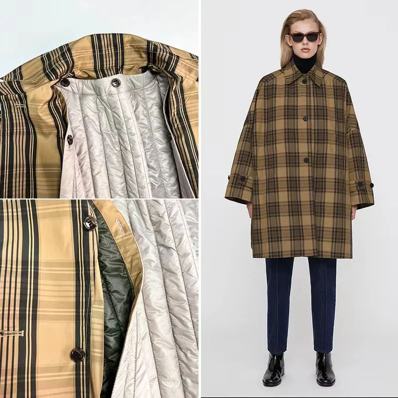 

Nordic Fashion~TOTEM*E 2023 Autumn/Winter Mustard Yellow Plaid Silhouette Wide Sleeve Jacket+removable Cotton Vest