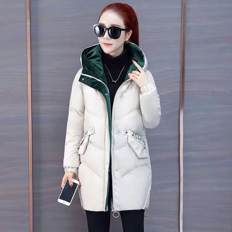 2023 Women Winter Jacket Hooded Warm Coat Plus Size Green Cotton Padded Jacket Female Long Parka Women Wadded Jaqueta Feminina