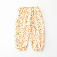 Детские хлопковые брюки, одежда для маленьких девочек, брюки с цветочным принтом против комаров, Детская летняя повседневная одежда