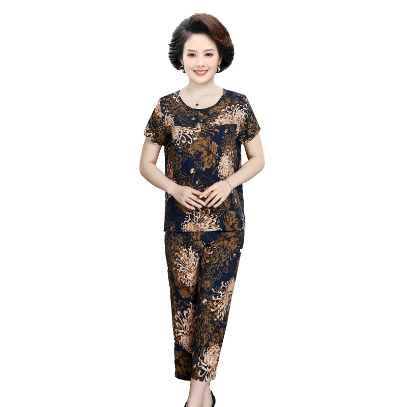 

2 Piece Sets Women Summer T-shirt and Pants Summer Two Piece Set Tops and Pants Women Print Casual Women Suit