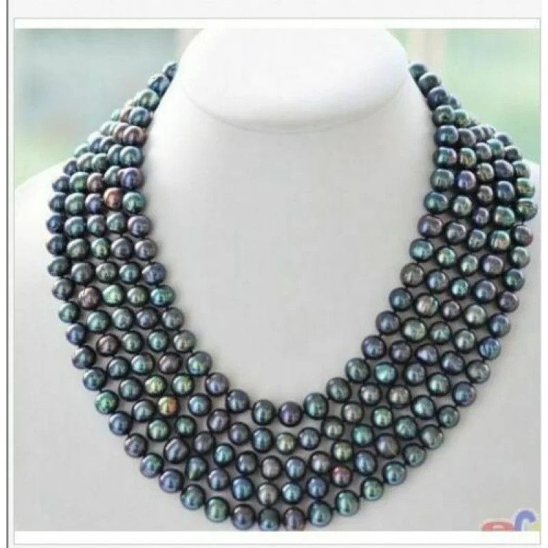 

Amazing 9-10mm Tahitian Black Green Multicolor Pearl Necklace 58 Inch