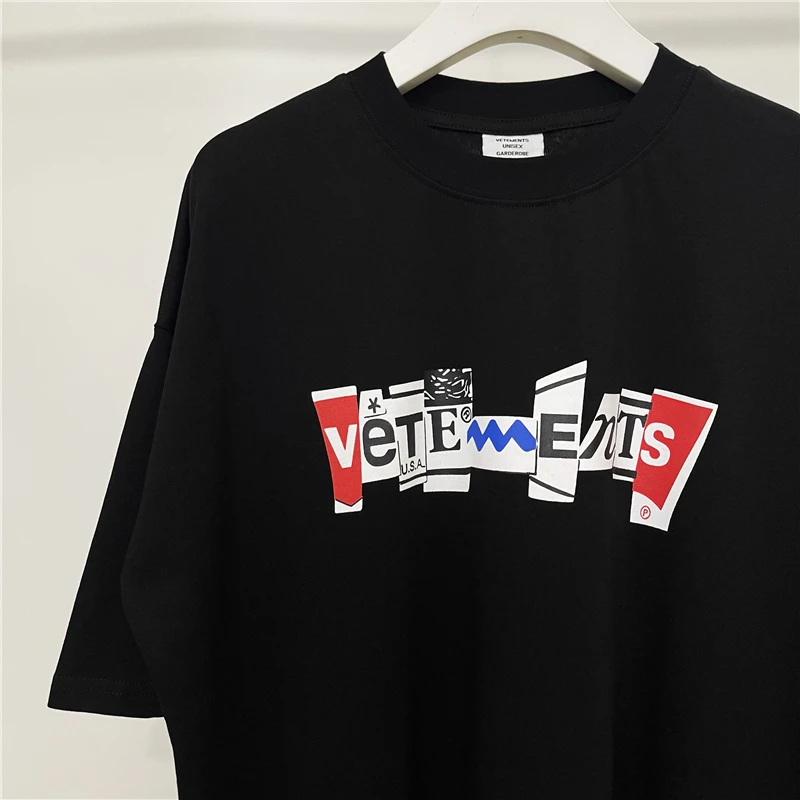 

Vetements Vintage Shirt Men 1:1 Vetements Patchwork Letter Logo Women Fashion T Shirt Oversized Tee Men Clothing kanye