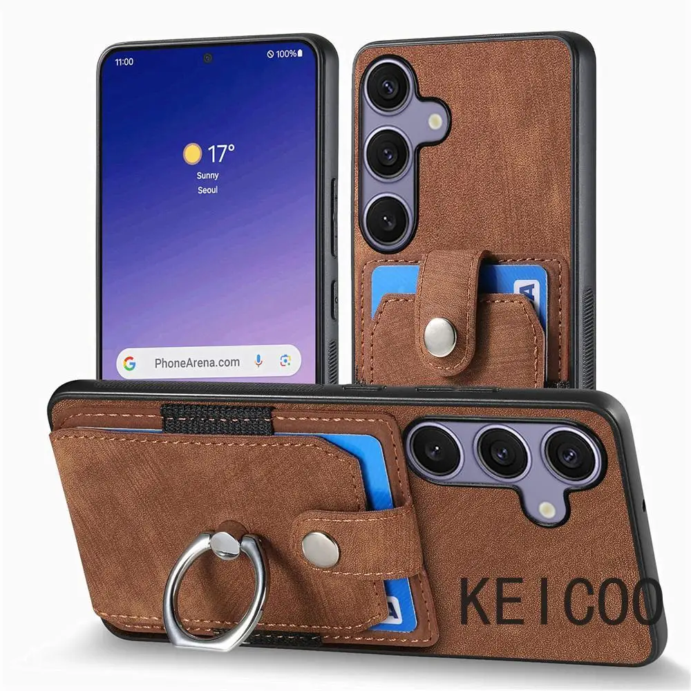 Кожаный чехол с кольцевой пряжкой и подставкой для телефона Samsung Galaxy S8 S9 S10 S10e S24 S25