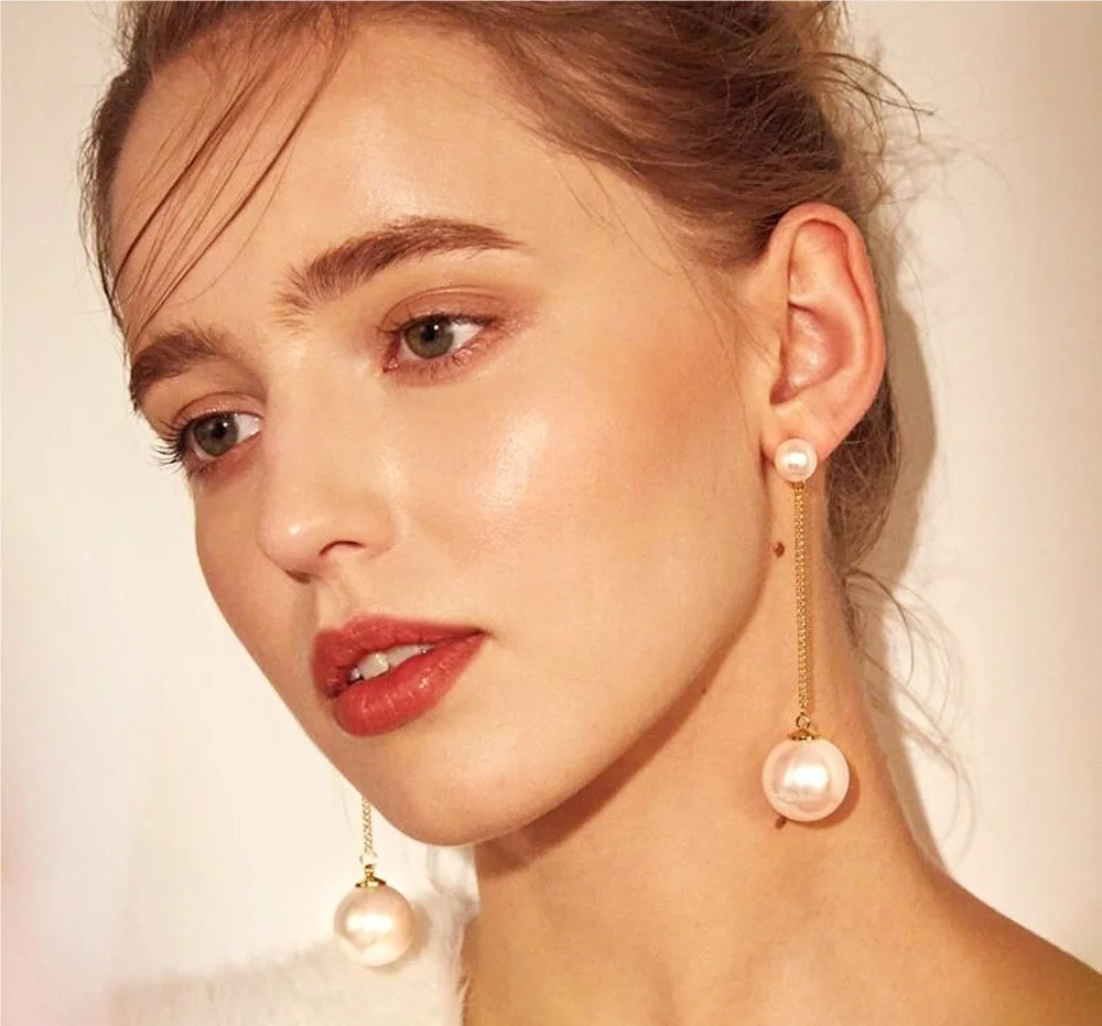

New RoseL fashion elegant pearl long earrings temperament earring stud
