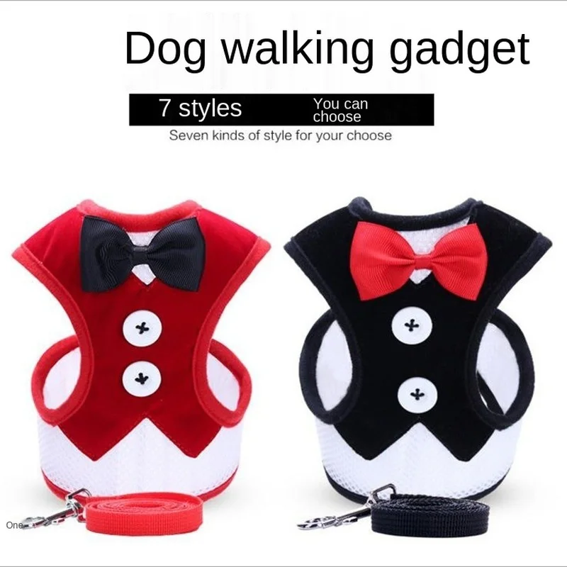 

Pet leash dog chest harness pet vest-style evening dress bow tie corset pet leash dog supplies pechera para perro collar gatos