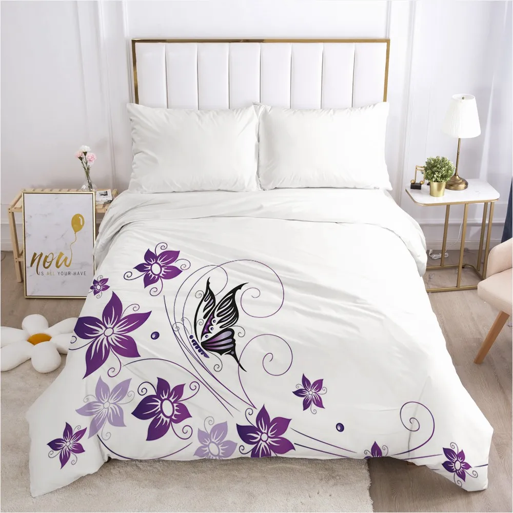 

1PCS Duvet Cover Comforter/Quilt/Blanket Case King/Double 3D HD Printed with Zipper 200x220/220x240 Size Bedding Simple purple