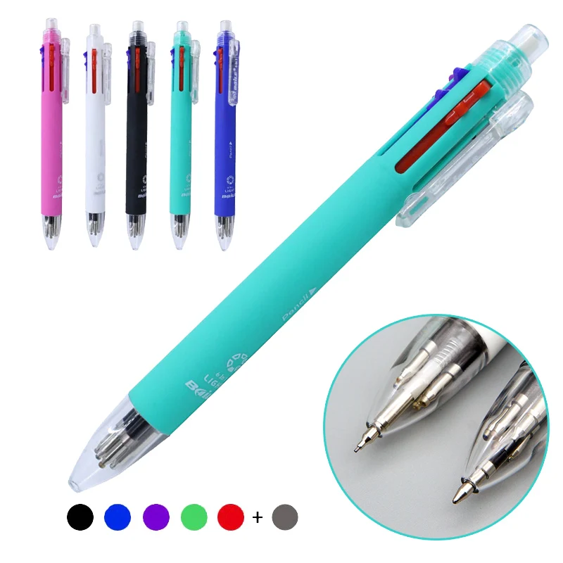 

5Pcs 6 In 1 Multifunction Pen With 0.7mm 5 Colors Ballpoint Pen Refill And 0.5mm Mechanical Pencil Lead Set Multicolor Pen