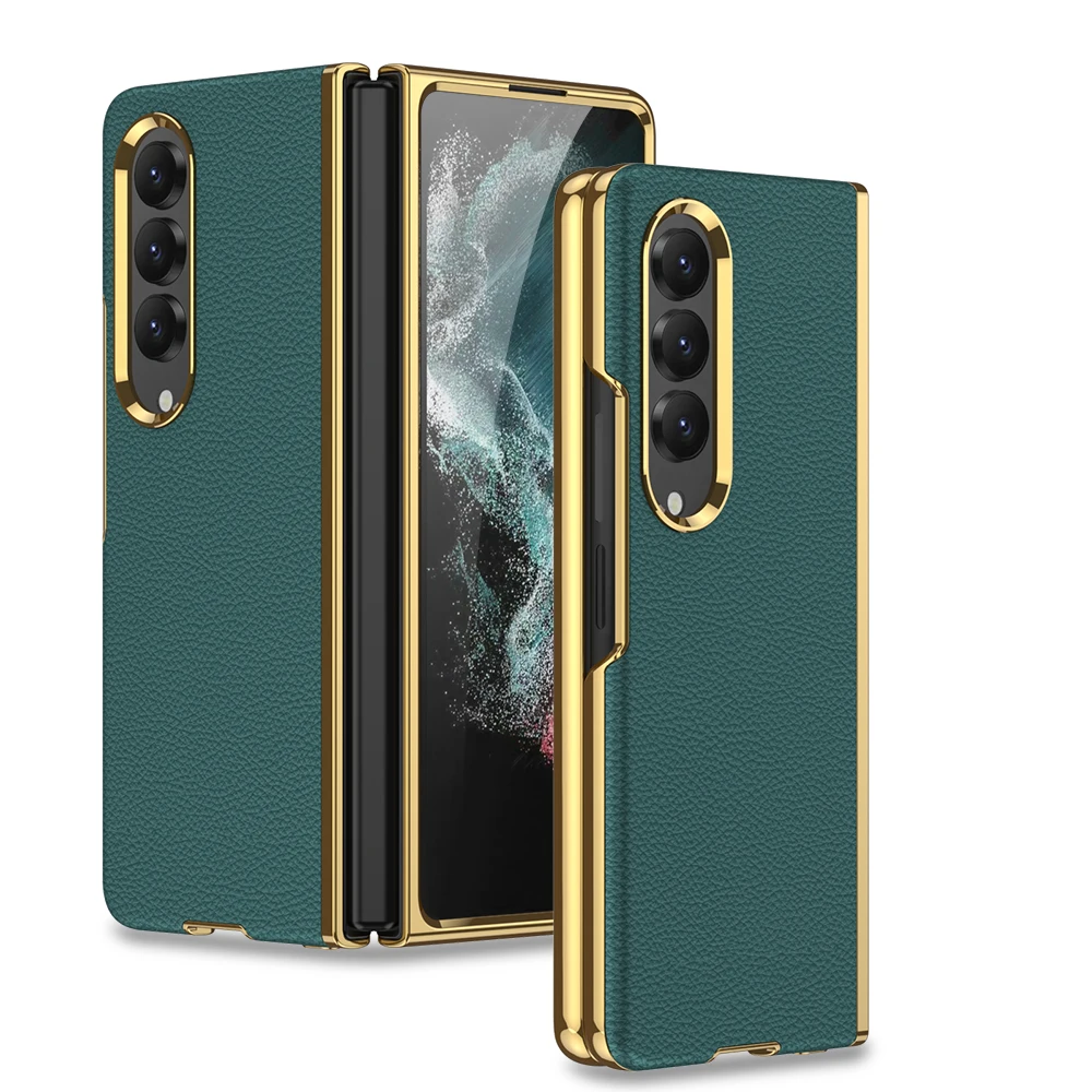 

Luxury Plating Leather Skin Case For Samsung Galaxy Z Fold 4 5G Phone Case All Inclusive Protection Cover for Samsung Z Fold 4