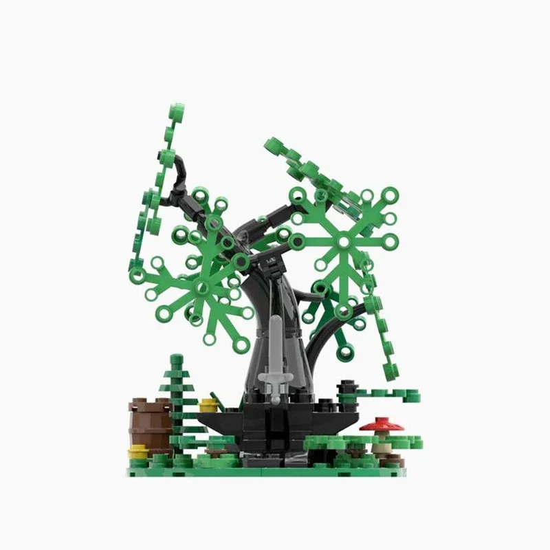 Фото Игрушки из строительных блоков MOC — это креативная сборка игрушек и рождественских подарков с помощью модели небольшого замка в средневековом лесу. №5