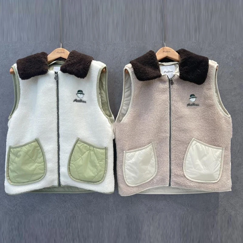 

Fall/Winter Golf Attire Ladies Plush Waistcoat Removable Lapel Vest Lamb Fleece Sleeveless Warmed Jacket