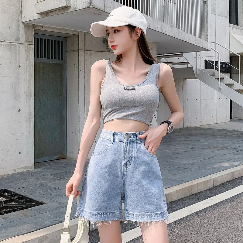 Female 2022 Spring And Summer New Denim Shorts Women'S Korean Loose Pants Show Thin Student High Waist Trend Fashion