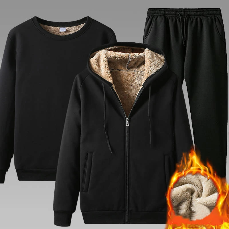 

1/2/3 Pcs Warm Sport Suit Men Winter Sportsuit 2023 New Thermal Hoodies Sets Fleece Tracksuit Windproof Gym Run Sportswear