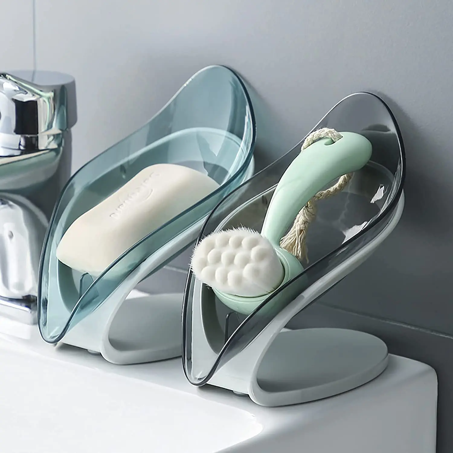 

Bar Soap Holder Not Punched Easy Clean Soap Dish for Shower Leaf Shape Self Draining Soap Holder with Suction Cup Creative Soap