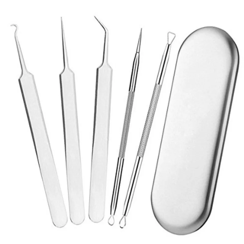 

5pcs Blackhead Remover Tool Kit Face Skin Care Tools Facial Acne Needle Clip Pimple Tweezer Blemish Extractor Tools Set