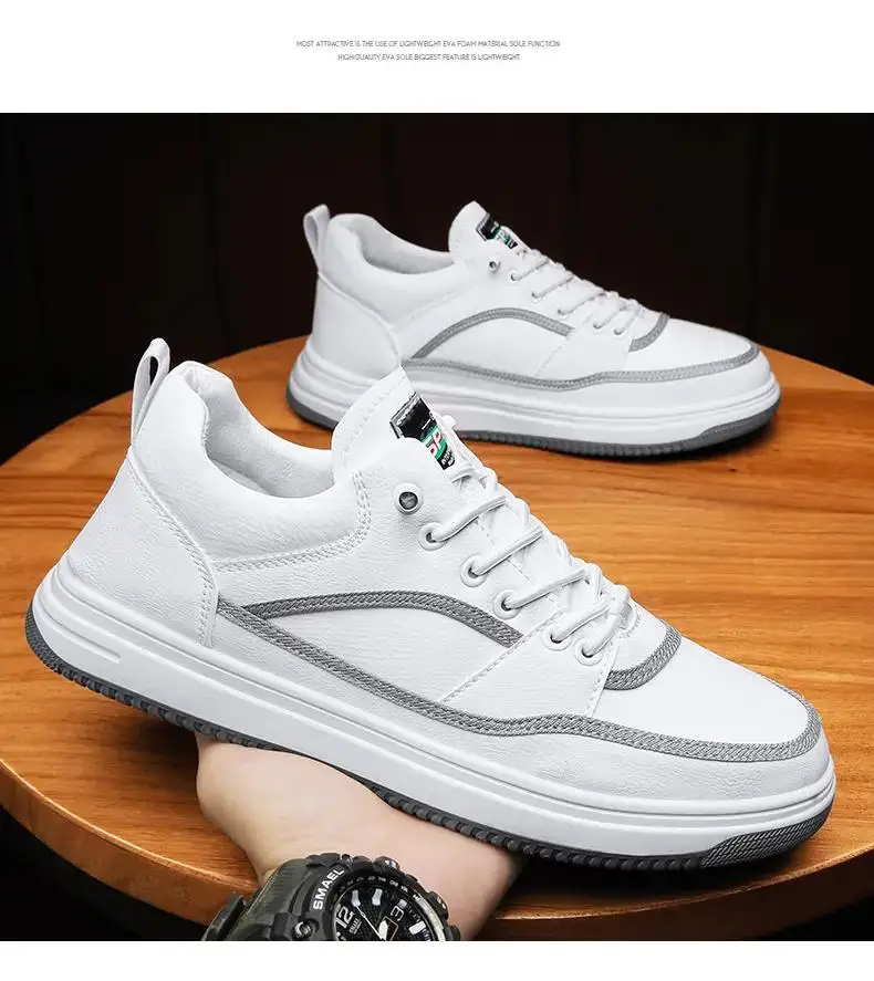

Men's Spring Autumn Leather Casual Shoe Thick Bottom Non Slip Wear Resistant Breathable Four Seasons Fashion Casual Board Shoes