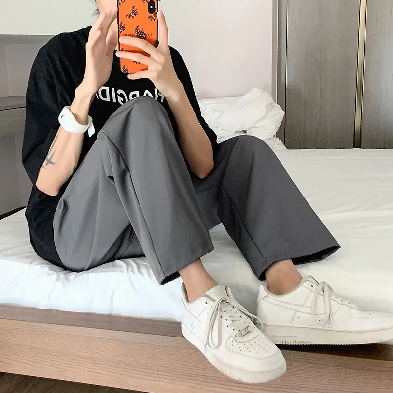

2022 Summer Solid Color Casual Pants Men's Harajuku Straight Baggy Pants Thin Sweatpants Loose Jogger Trousers Y2k Streetwear