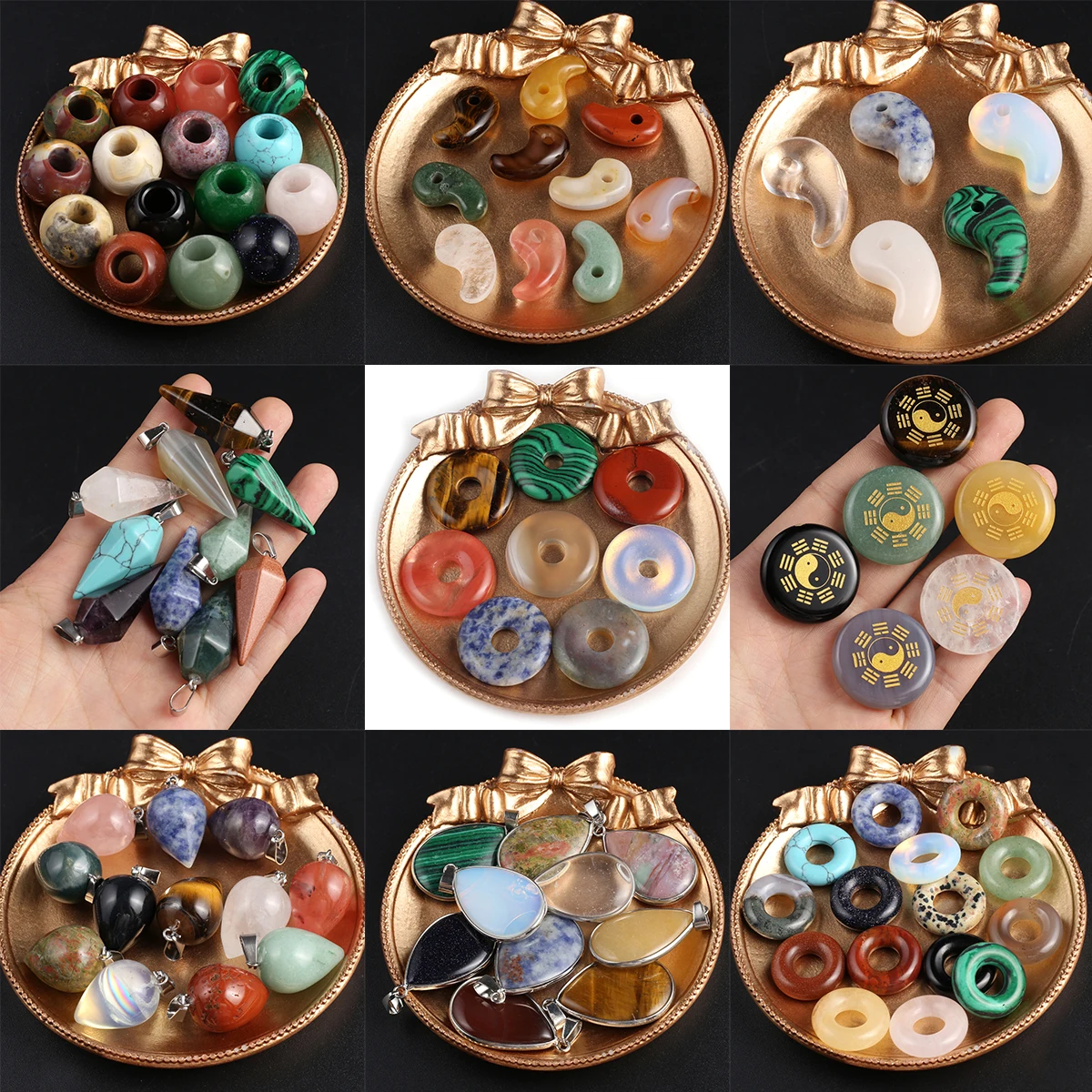 

5pcs Random Color Exquisite Natural Stone Pendant Charms for DIY Women Men Necklace Handicrafts Jewelry Accessories Gifts