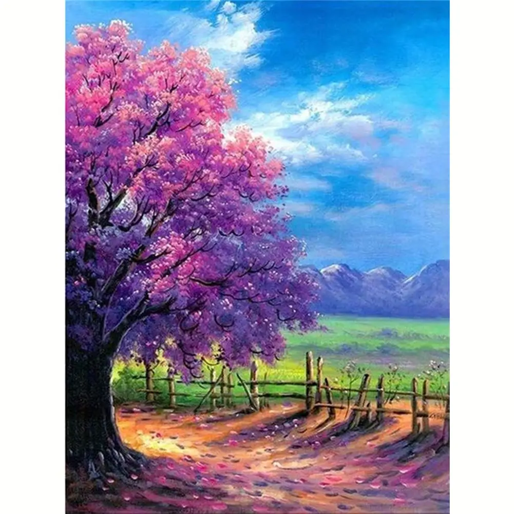 

RUOPOTY 5D Diamond Painting Pink Tree Diamond Embroidery Cartoon Kits Mosaic Cross Stitch Handmade Gift