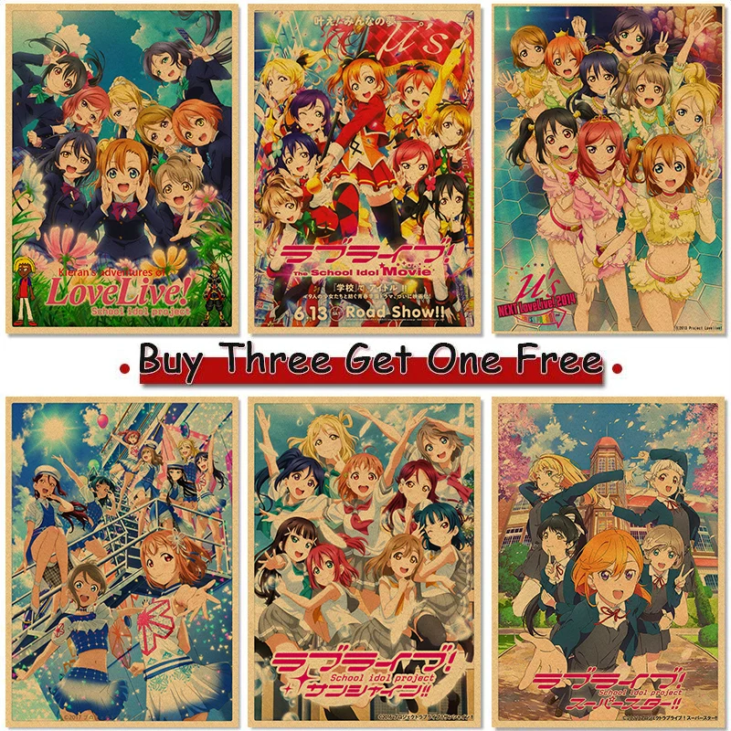 

Японский постер Love live аниме, винтажные постеры из крафт-бумаги, домашняя комната, художественные настенные наклейки 4K, Высококачественная п...