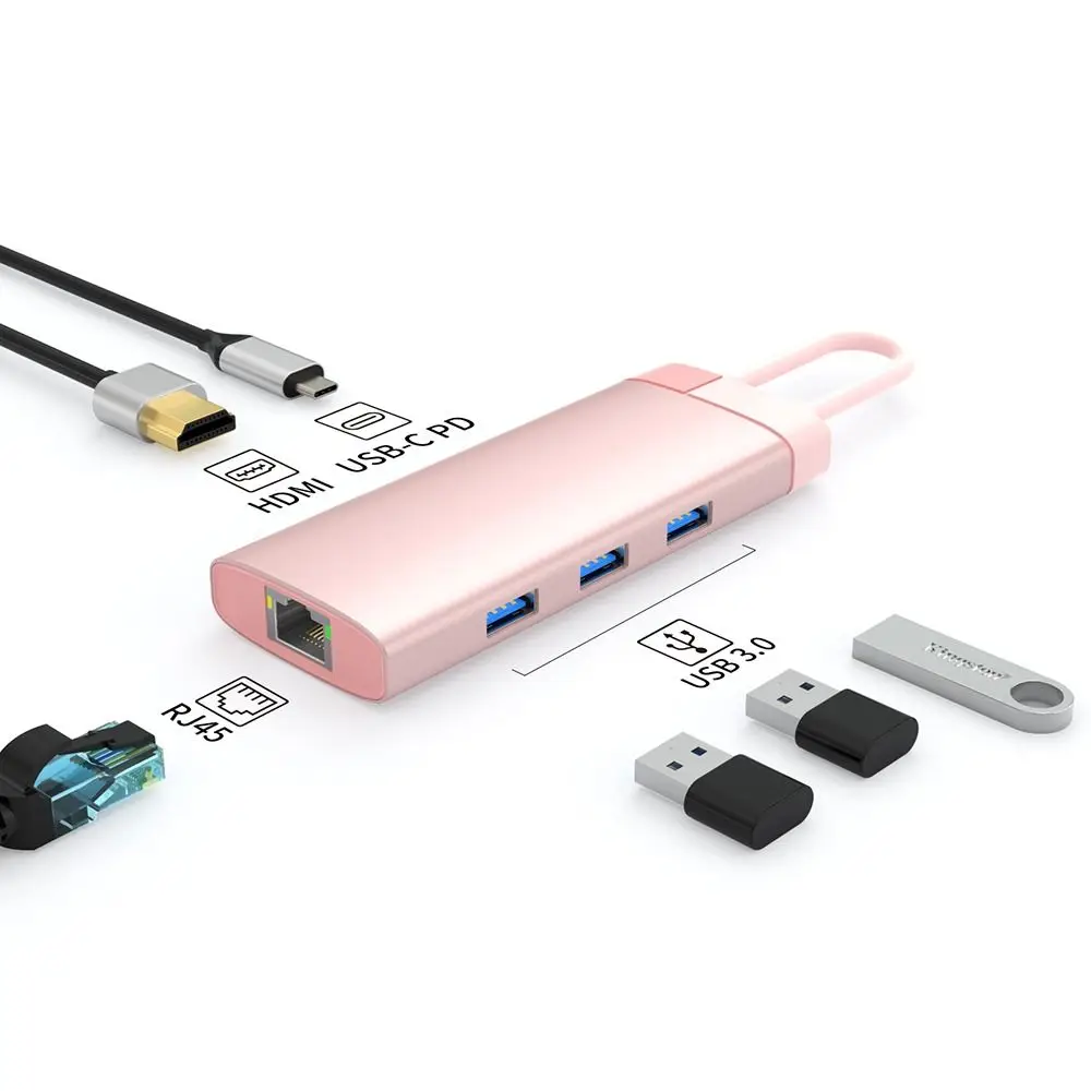 

6 в 1 гигабитная зарядка PD USB 3,0 расширитель 4K HDMI док-станция Type-C Разветвитель USB C концентратор
