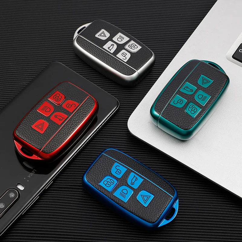 

TPU+Leather Car Key Cover Case For Land Rover A9 Range Rover Sport Evoque Freelander2 Jaguar XF XJ XE XJL XKR C-X16 V12 Guitar