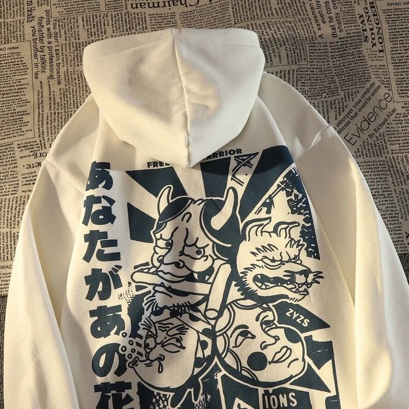 

Japanese corpse clown print hooded men and women sweater spring and autumn American loose couple tops student jackets clothes