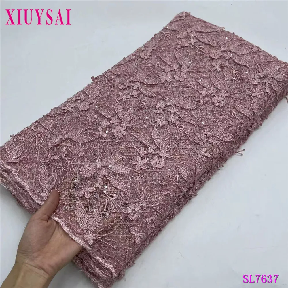 

African Lace Flower Fabric for Wedding, Nigerian Material, Groom Embroidery, French Lace Fabrics, High Quality