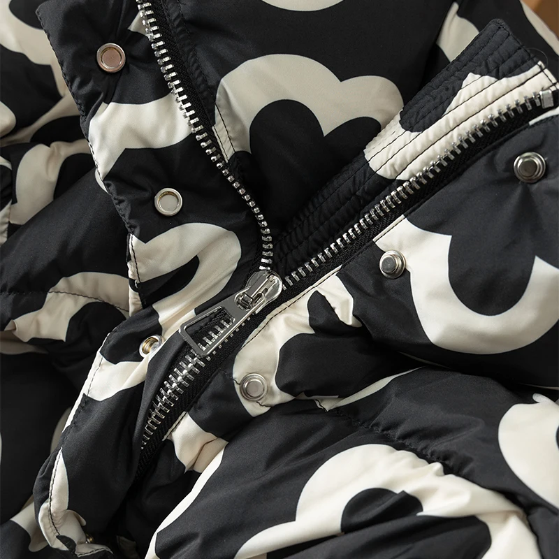 90% White Goose Down Print Jacket Women  Parkas  Casaco Feminino Inverno 2022  Wide-waisted  Zipper  Pockets  Coat Women