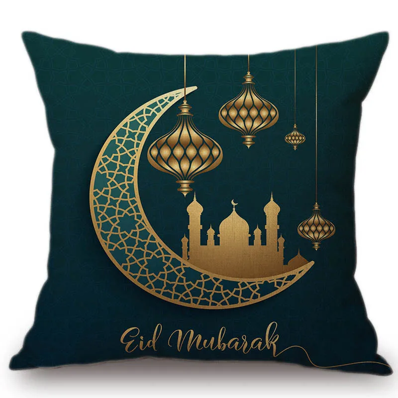 Фото 2019 Eid Mubarak домашняя декоративная подушка для дивана, мусульманской церкви, полумесяца, золотистого цвета, из хлопка и льна для стула, подушка ... №1