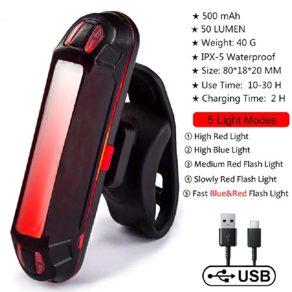 

Bicycle Rear Light Rechargeable USB LED Bicycle Tail Light Mountain Bike Safety Warning Front Rear Flashing Lights Bike Parts