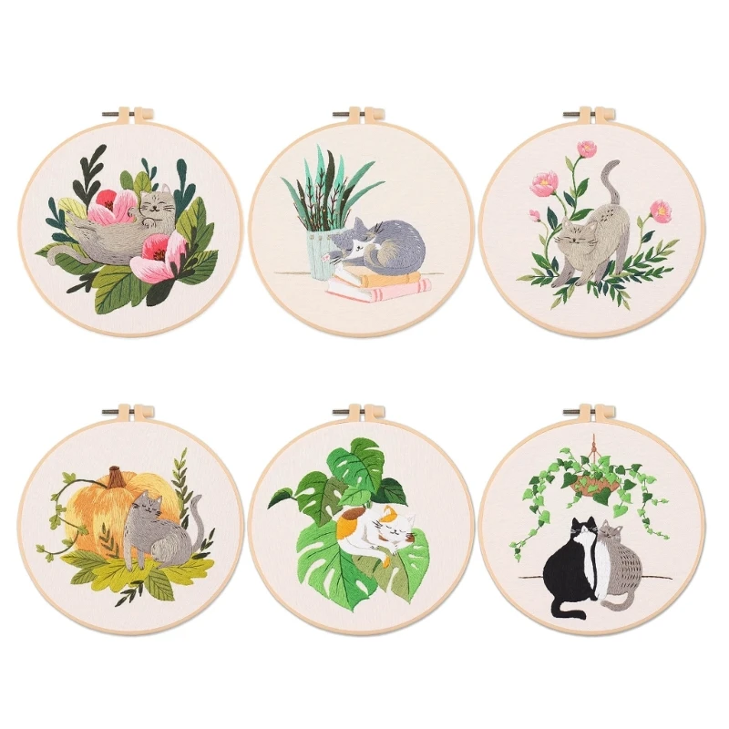 

Embroidery Kits for Adults Cat Pattern Embroidery Hoop,Threads Needle