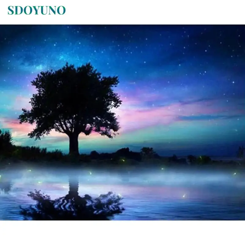 

SDOYUNO 5D Landscape Diamond Painting Night View Full Square/Round Diamond Embroidery Mosaic Art Home Diy Decoration Gift