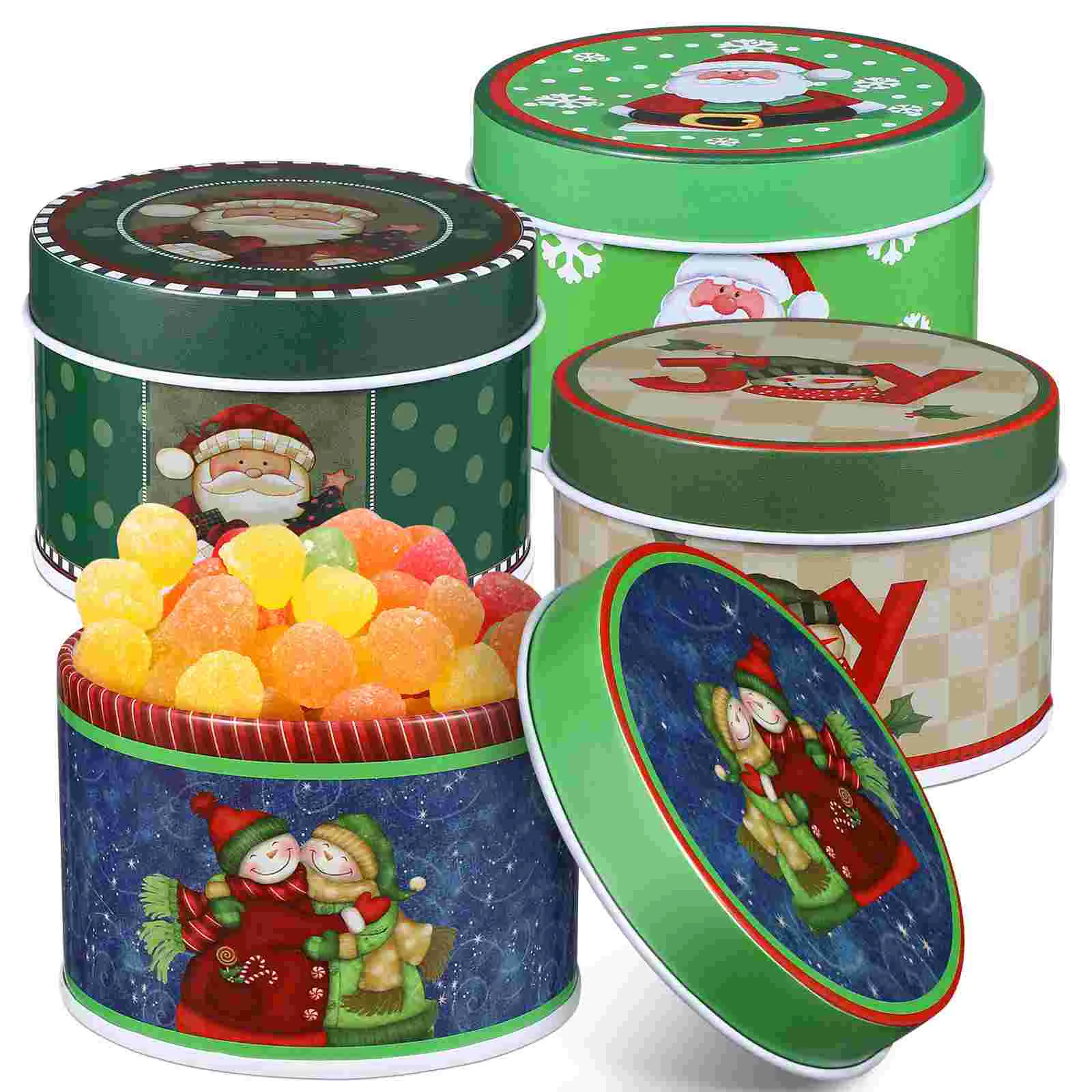 

4 Candy Box for Christmas Christmas Empty Tins Round Candy Box Christmas Candy Boxes Candy Cookie Tin Tinplate Candy Box