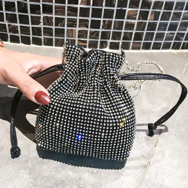 

Simple Rhinestone Bucket Bag Flashing Messenger Bag Bags2021 New Bucket Women's Bag Korean Chain Portable Small Bag