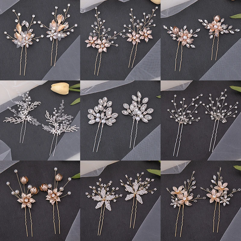 Hair Pins Sets Pearls Crystal Hairbands Women Bride Wedding Hair Accessories Flowers Headpiece