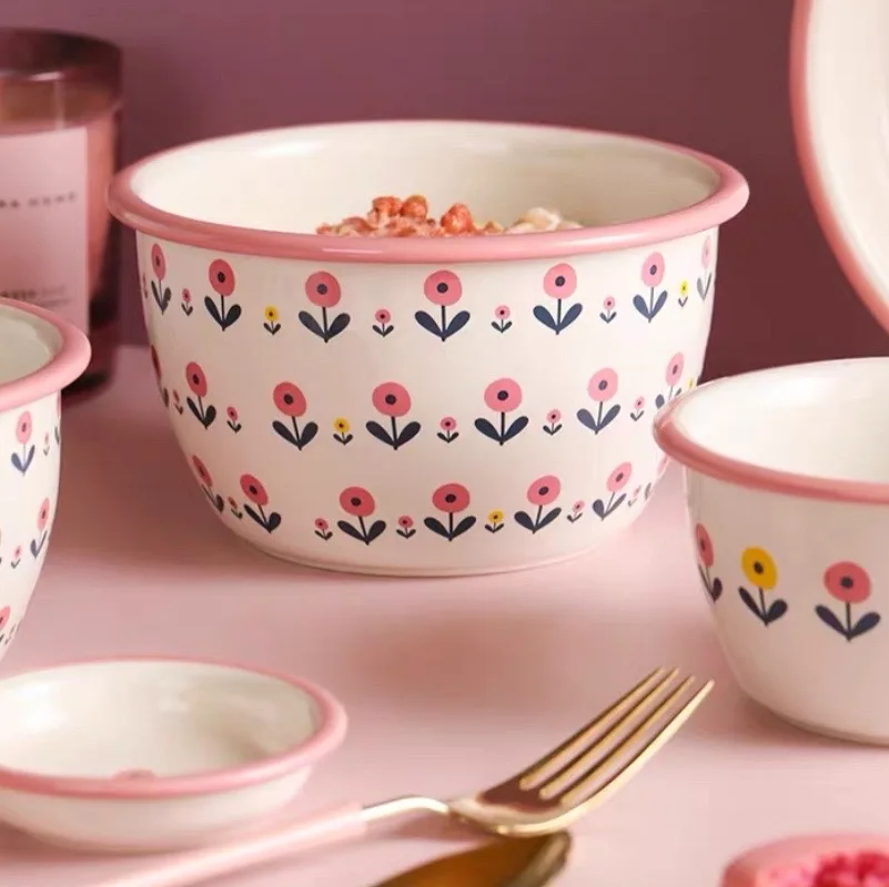 

Tableware Ceramic Plate Dessert Platos Dorados Nordic Household Cute Single Dishes Dish Plate Rice Bowl Creative Combination